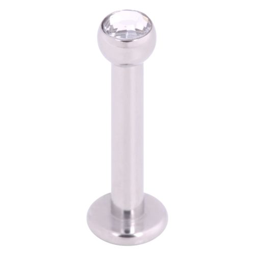 Silbernes Labret aus Titan mit klarem Kristall auf weißem Hintergrund