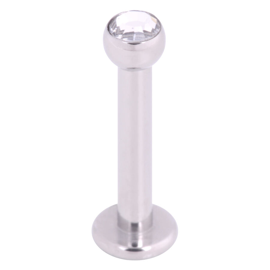 Silbernes Labret aus Titan mit klarem Kristall auf weißem Hintergrund