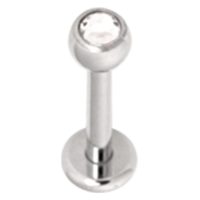 Silbernes Labret mit kristallklarem Stein, 7,0 mm Länge, 4,0 mm Kugelgröße