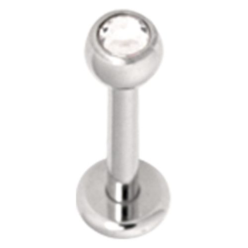 Silbernes Labret mit kristallklarem Stein, 7,0 mm Länge, 4,0 mm Kugelgröße