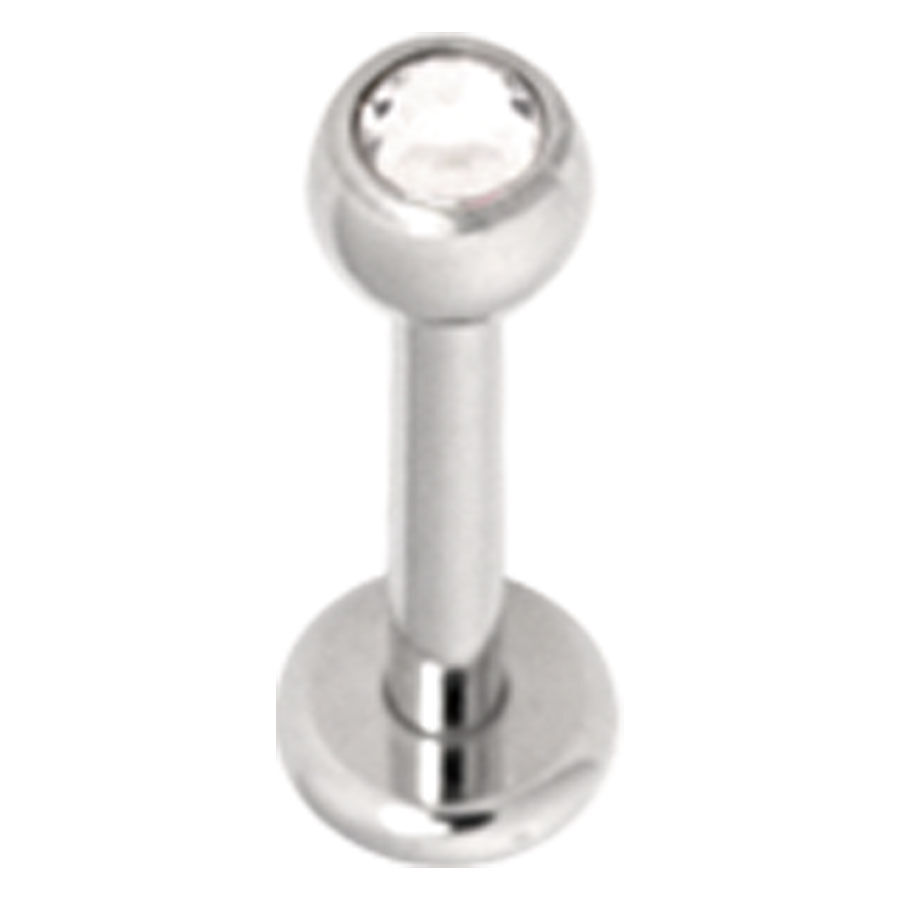 Silbernes Labret mit kristallklarem Stein, 7,0 mm Länge, 4,0 mm Kugelgröße