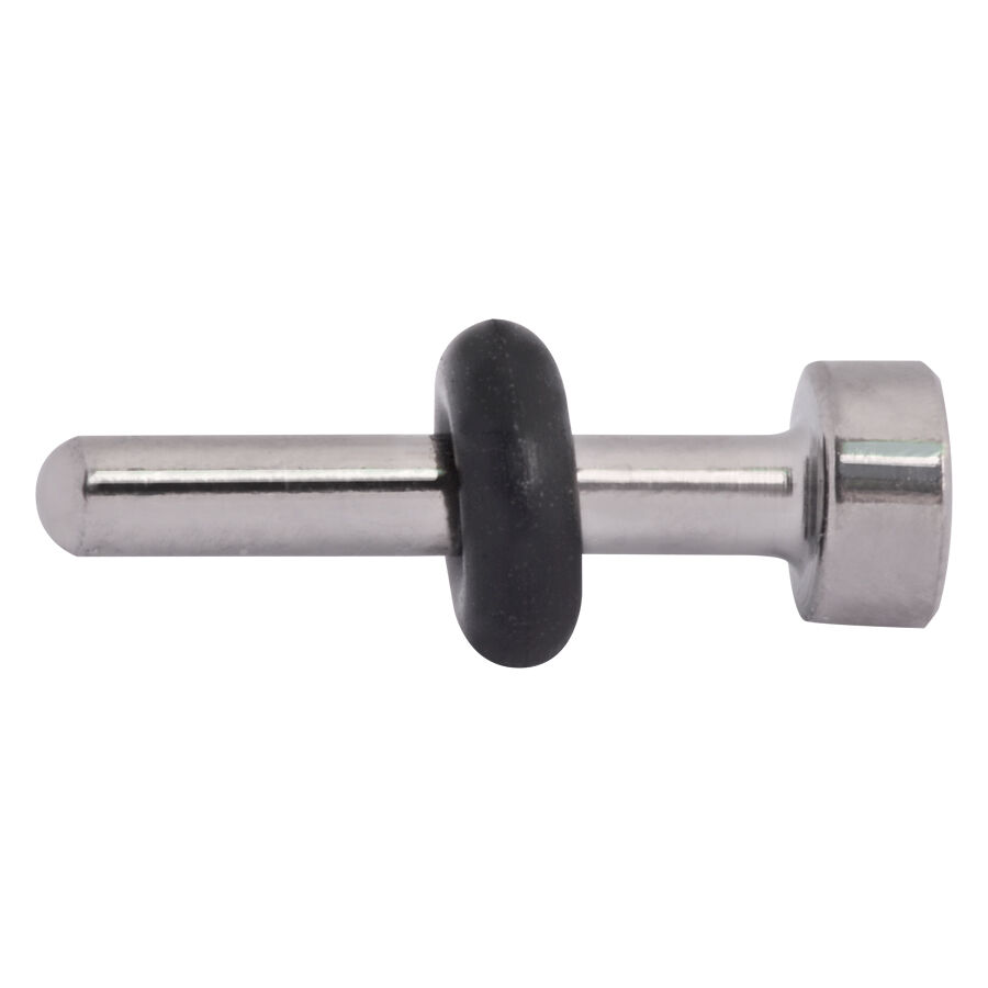 Silberner Piercing Keeper aus Titan mit schwarzem Gummiring auf weißem Hintergrund