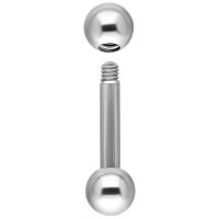Silbernes Titan Barbell mit Außengewinde, Kugeln oben und unten, auf weißem Hintergrund.