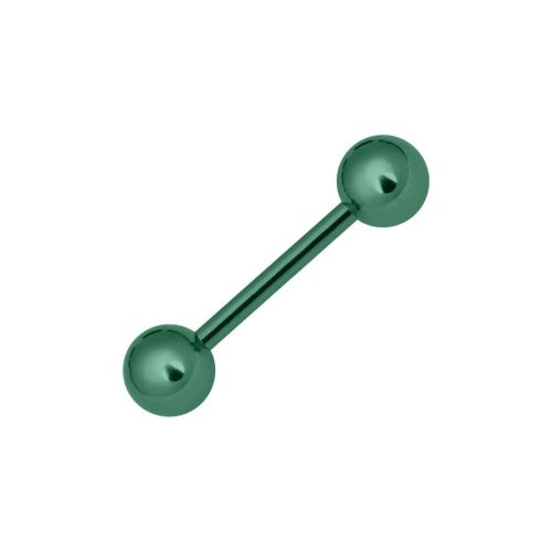 Dunkelgrüner Titan Barbell mit zwei Kugeln auf weißem Hintergrund