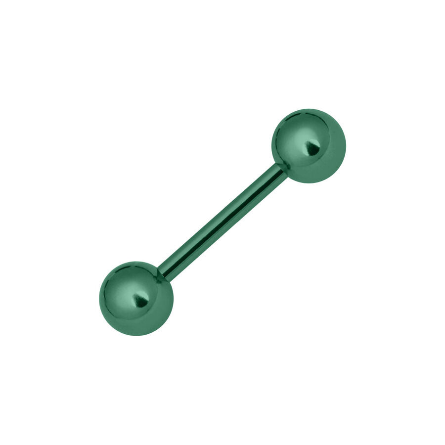 Dunkelgrüner Titan Barbell mit zwei Kugeln auf weißem Hintergrund