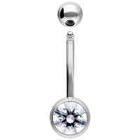 Bauchnabelpiercing aus silberfarbenem Metall mit klarem Kristall, Länge 12 mm