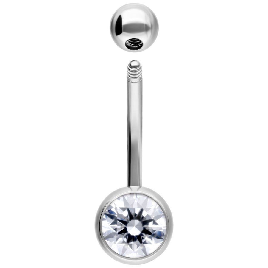 Bauchnabelpiercing aus silberfarbenem Metall mit klarem Kristall, Länge 12 mm
