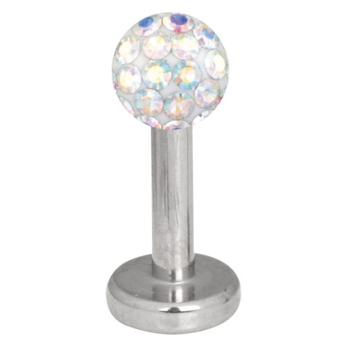 Silbernes Labret mit 4mm Aurora Boreale Kristallkugel auf weißem Hintergrund
