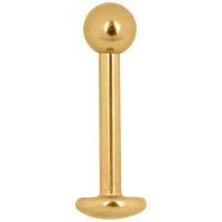Goldenes Labret Stud Piercing aus Titan mit Außengewinde auf weißem Hintergrund