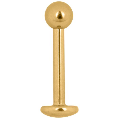 Goldenes Labret Stud Piercing aus Titan mit Außengewinde auf weißem Hintergrund