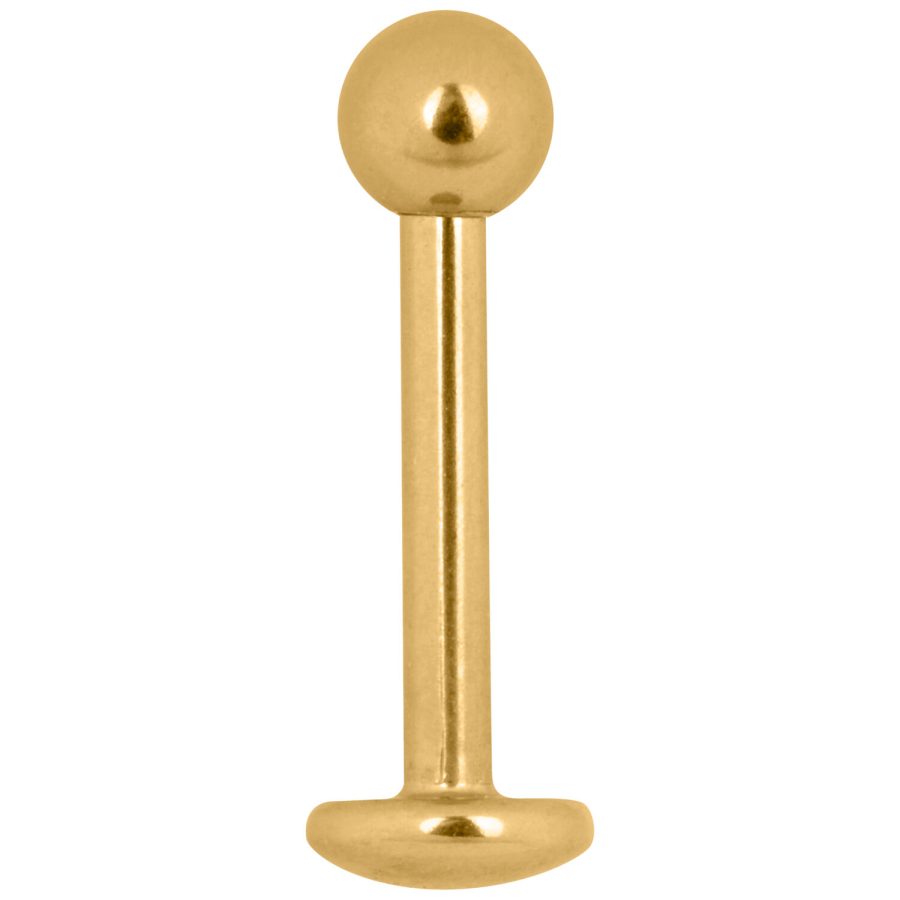 Goldenes Labret Stud Piercing aus Titan mit Außengewinde auf weißem Hintergrund