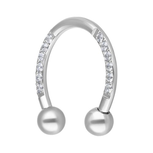 Silberfarbener Circular Barbell mit Kristallen auf weißem Hintergrund