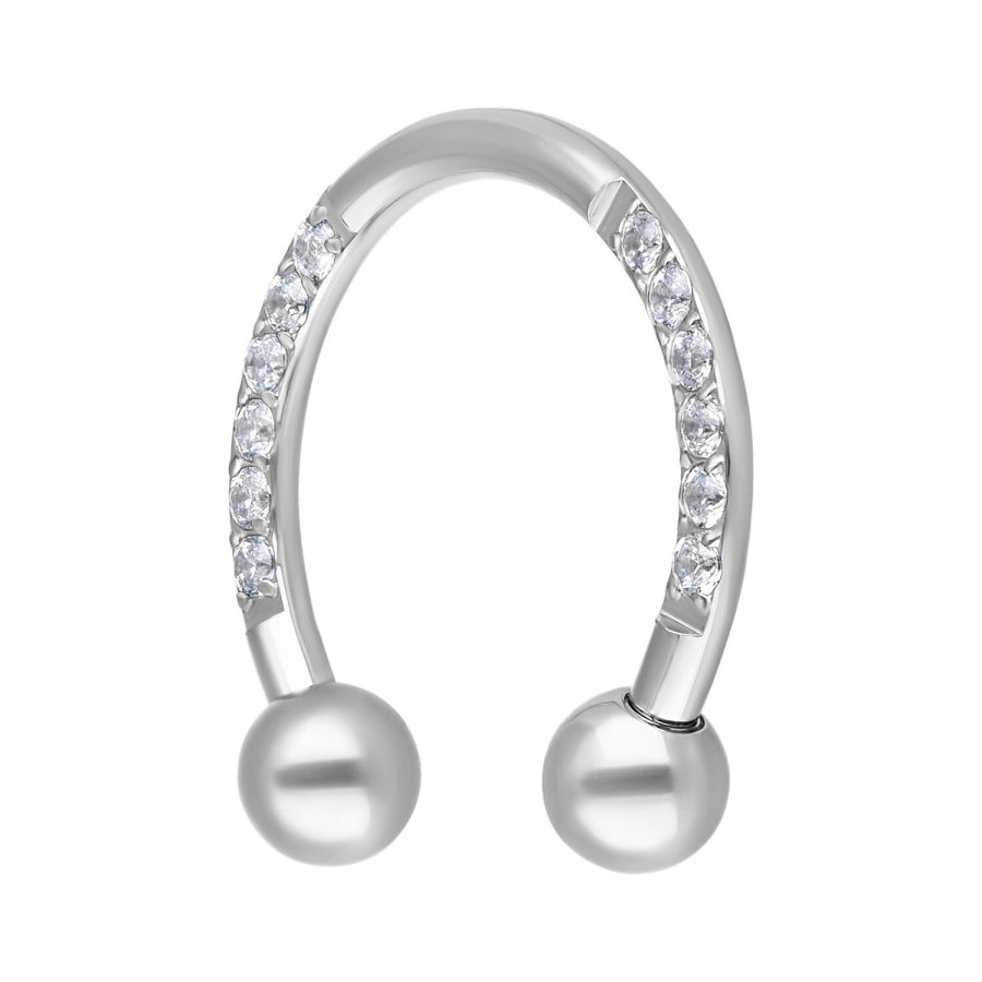 Silberfarbener Circular Barbell mit Kristallen auf weißem Hintergrund