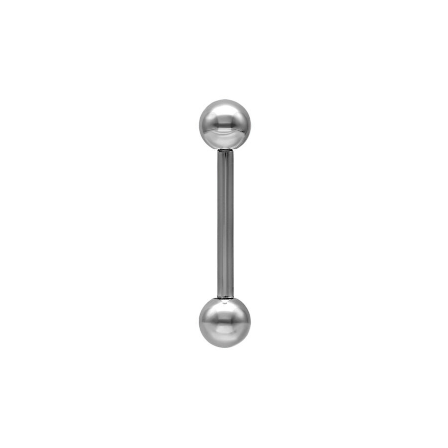 Silberner Titan Barbell mit Außengewinde auf weißem Hintergrund