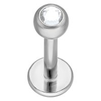 Silbernes Labret aus Titan mit klarem Kristall auf weißem Hintergrund