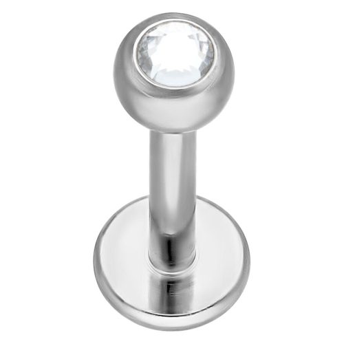 Silbernes Labret aus Titan mit klarem Kristall auf weißem Hintergrund