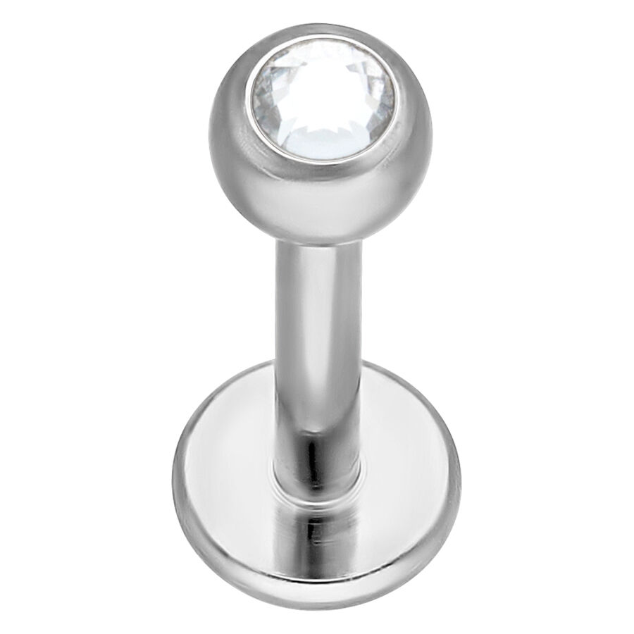 Silbernes Labret aus Titan mit klarem Kristall auf weißem Hintergrund