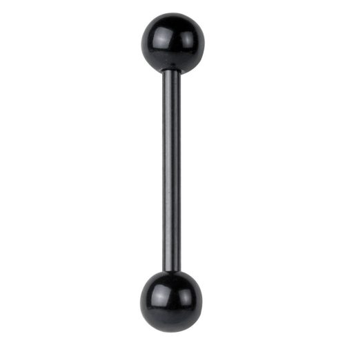 Schwarzes Barbell Piercing mit zwei Kugeln auf weißem Hintergrund