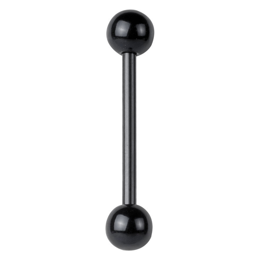 Schwarzes Barbell Piercing mit zwei Kugeln auf weißem Hintergrund