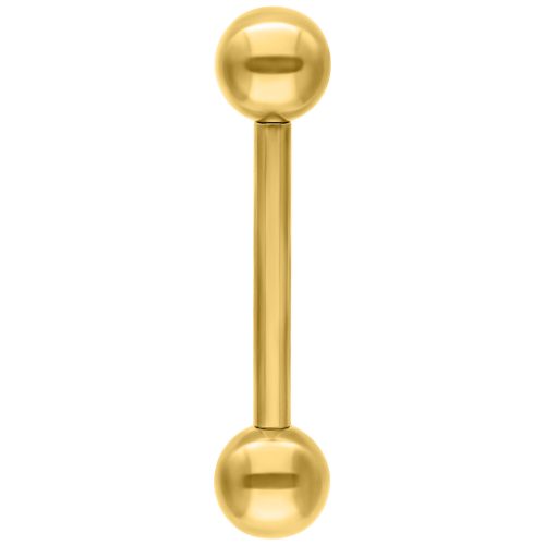 Goldenes Barbell-Piercing mit zwei Kugeln auf weißem Hintergrund