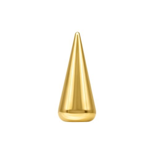 Goldener, konischer Metallaufsatz auf weißem Hintergrund, glänzend