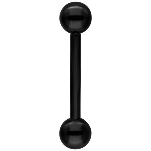 Schwarzes Barbell aus Titan mit zwei Kugeln, vertikal positioniert auf weißem Hintergrund