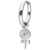 Silberner Creolen-Ohrring mit lila Stein und Venus-Symbol-Anhänger