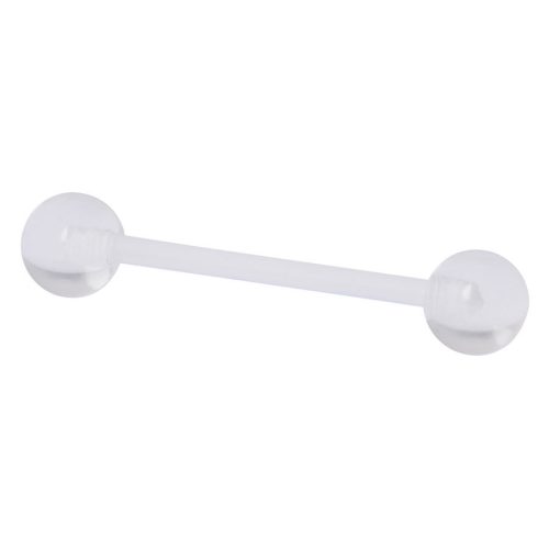 Transparenter Barbell mit zwei Kugeln aus PTFE auf weißem Hintergrund