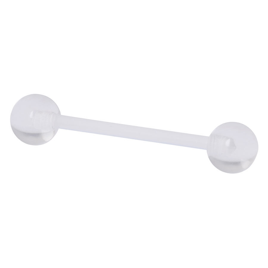 Transparenter Barbell mit zwei Kugeln aus PTFE auf weißem Hintergrund