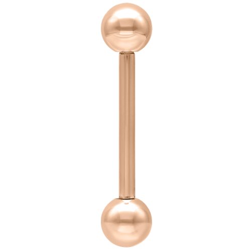 Roségoldfarbener Barbell mit zwei Kugeln, vertikal auf weißem Hintergrund