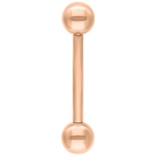 Piercing in Roségold mit zwei Kugeln, vertikal auf weißem Hintergrund
