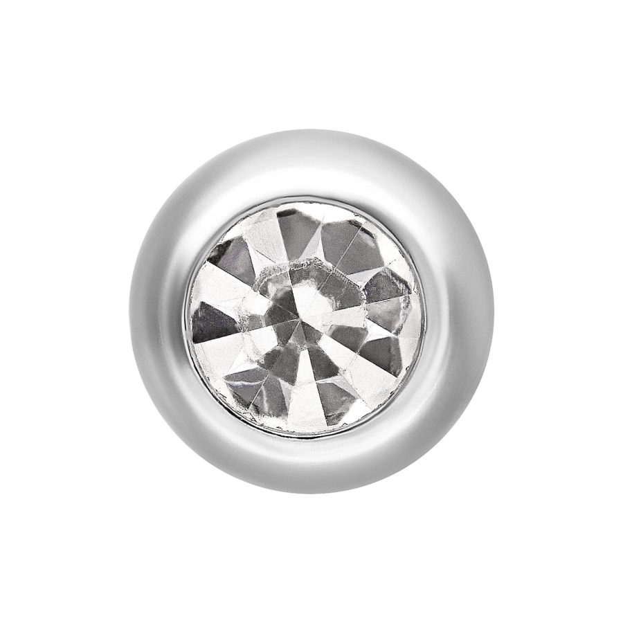 Silberner Piercing-Aufsatz mit facettiertem, klarem Kristall in der Mitte
