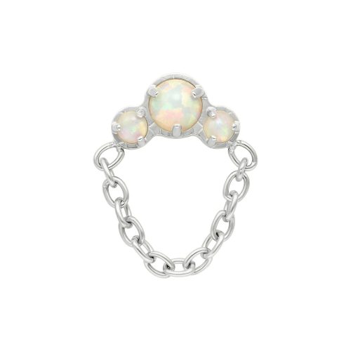 Weißgoldener Opal-Aufsatz mit drei Opalen und Kettenanhänger auf weißem Hintergrund