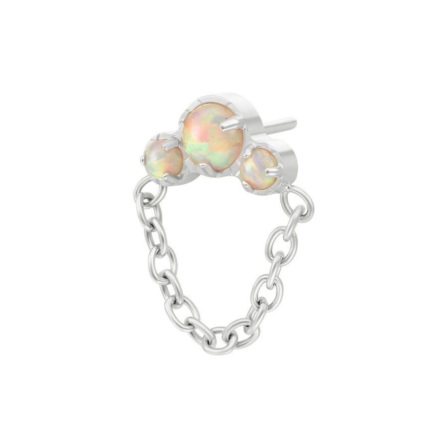 Weißgoldener Opal Aufsatz mit zwei Opalsteinen und Kettenanhang auf weißem Hintergrund