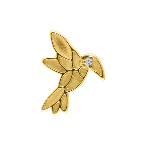 Goldener Kolibri-Aufsatz mit klarem Stein auf weißem Hintergrund