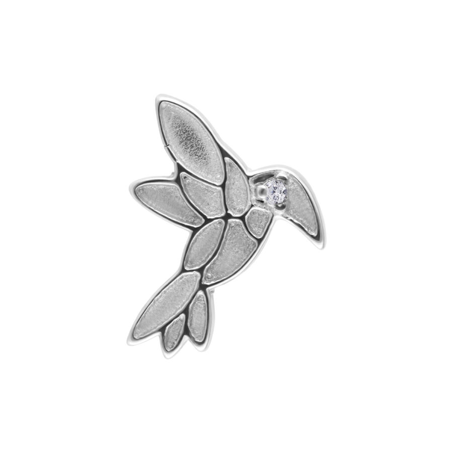 Kolibri-förmiger Piercingaufsatz aus Weißgold mit Zirkonia