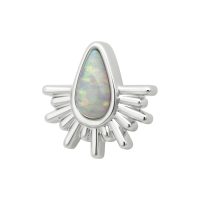 Weißgoldener Aufsatz mit synthetischem Opal und Sonnenstrahlen-Design
