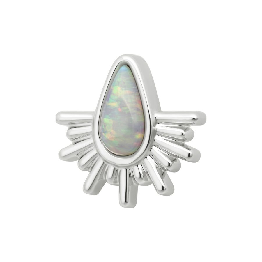 Weißgoldener Aufsatz mit synthetischem Opal und Sonnenstrahlen-Design