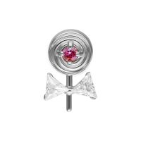 Silberner Piercingaufsatz mit rosa Stein und Zirkonia-Schleife auf Weiß
