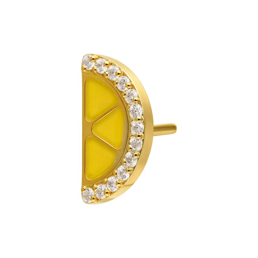 Halbrunder goldener Zitronenaufsatz mit gelber Emaille und Zirkonia