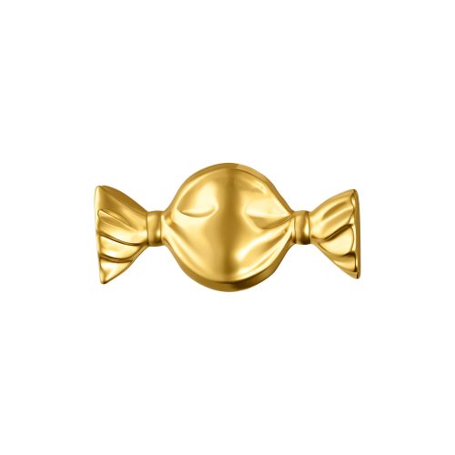 Goldener bonbonförmiger Piercing-Aufsatz aus Titan auf weißem Hintergrund