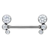 Silbernes Barbell-Piercing mit fünf klaren Kristallsteinen, horizontal ausgerichtet