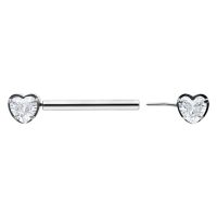 Silbernes Herz Barbell mit 12 mm Länge, ein Herzstecker und eine Herzstange auf weißem Hintergrund