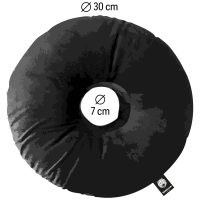 Rundes schwarzes Piercingkissen aus Polyester mit 30 cm Durchmesser, Wildcat-Logo-Etikett sichtbar