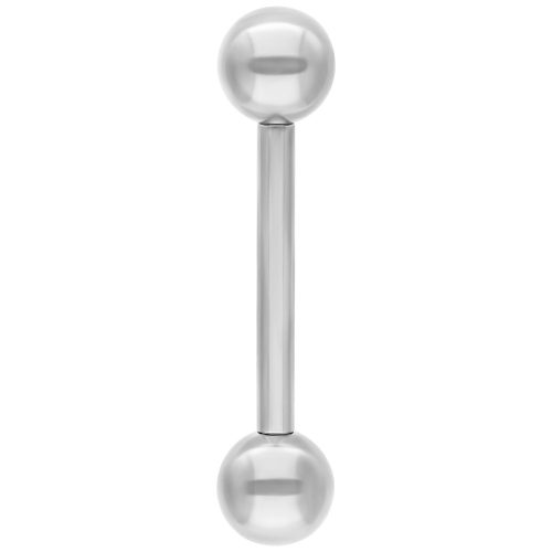 Silbernes Piercing mit zwei Kugeln, vertikal angeordnet, auf weißem Hintergrund
