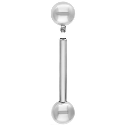Silbernes Titan Barbell mit zwei Kugeln, eine abgeschraubt, auf weißem Hintergrund