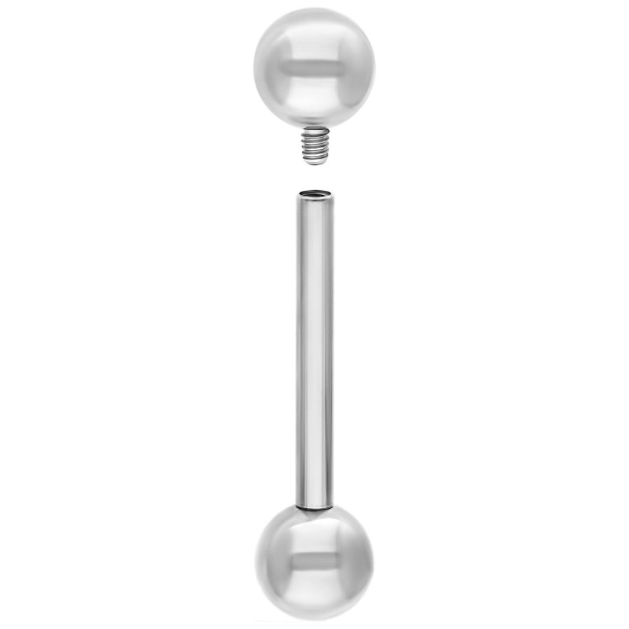 Silbernes Titan Barbell mit zwei Kugeln, eine abgeschraubt, auf weißem Hintergrund