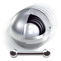 Silbernes Rassel-Piercing mit beweglichem Kugeldesign auf weißem Hintergrund
