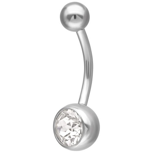 Silbernes Bauchnabelpiercing mit klarem Kristall, 10 mm Länge
