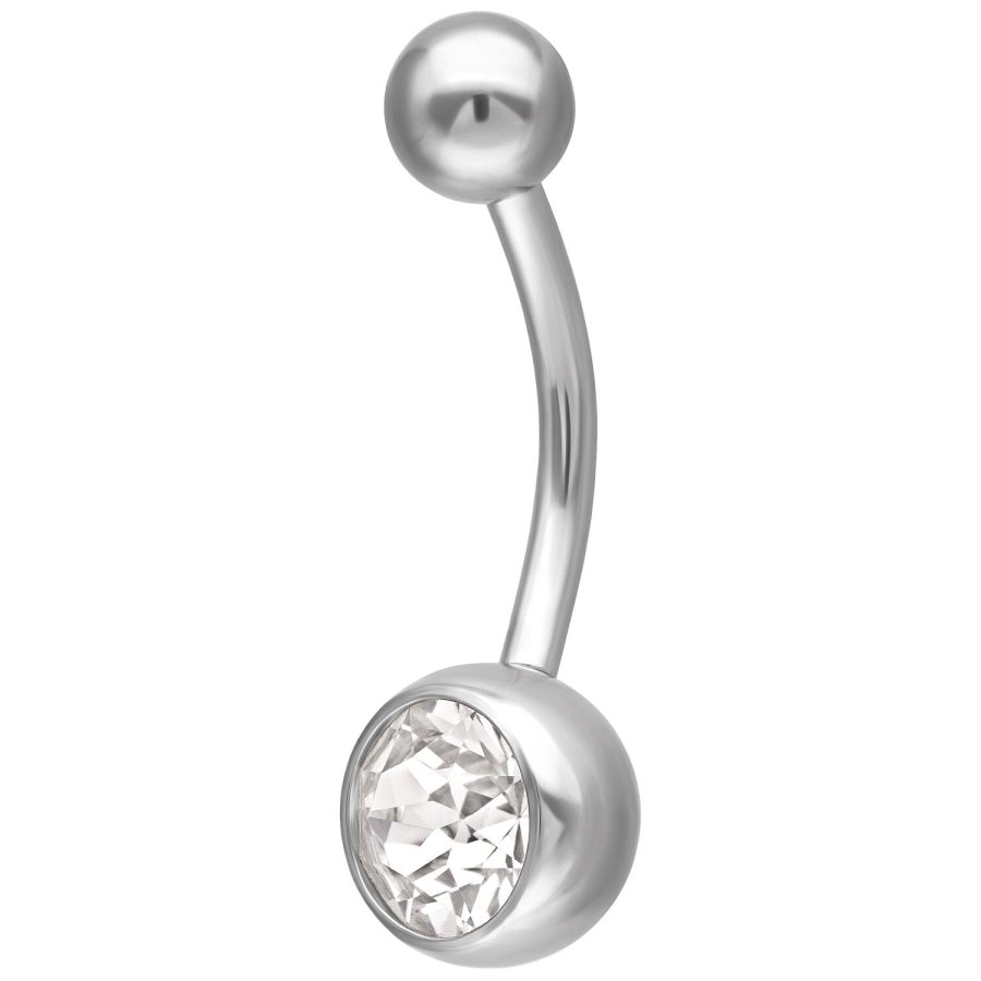Silbernes Bauchnabelpiercing mit klarem Kristall, 10 mm Länge